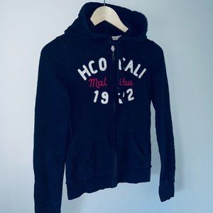 Hollister Navy Blue Hot Pink Zip Up Sweater Hoodie